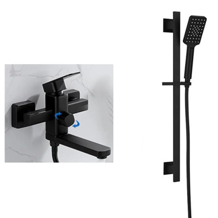 

matte black bathtub faucet with sliding bar stainless steel Hot and cold bath faucet black bathroom faucets Shower Set IS090