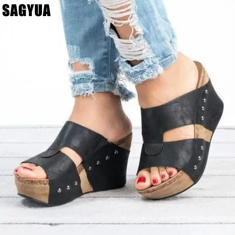 

Summer Open toe sandals women Platform shoe Wedges Casual shoes 2019 New Ladies High heels slippers Beach Slides 10cm Pumps A206