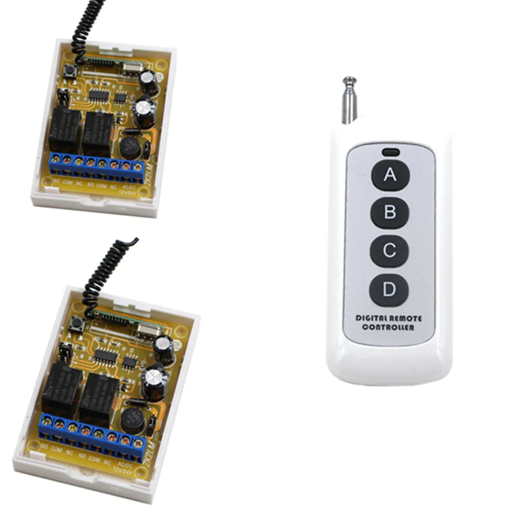 

Free Shipping DC 12V 24V 2CH Wireless Switch 2* Receivers Module & 4 Key Digital Remote Controller for Electric Doors & Lamps
