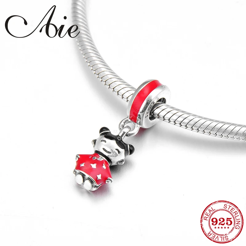 

Lovely Chinese girl doll 925 Sterling Silver red enamel fine Pendants Beads Fit Original Pandora Charm Bracelet Jewelry making