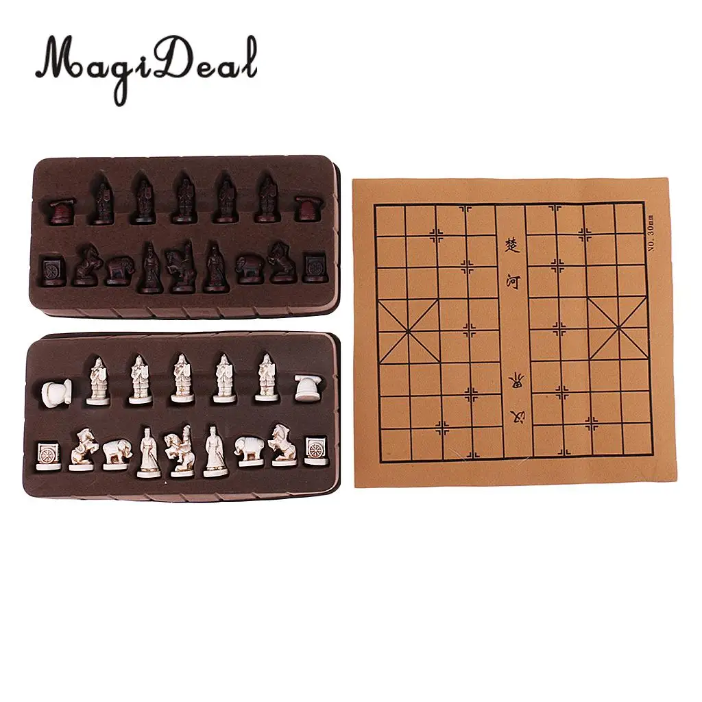 Vintage Stereoscopic Chess Folding Chess Board Chinese Traditional Chess Xiangqi Handicraft for Outdoor Camping Hiking Travell