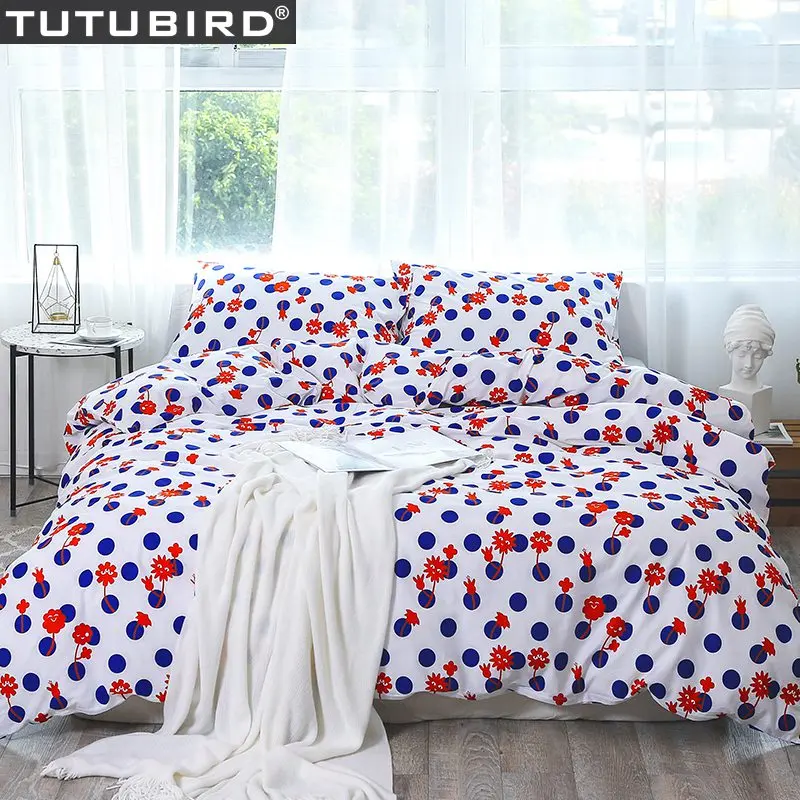 Blue White Spot Bedding Set Bedspread 100 Cotton Soft Duvet