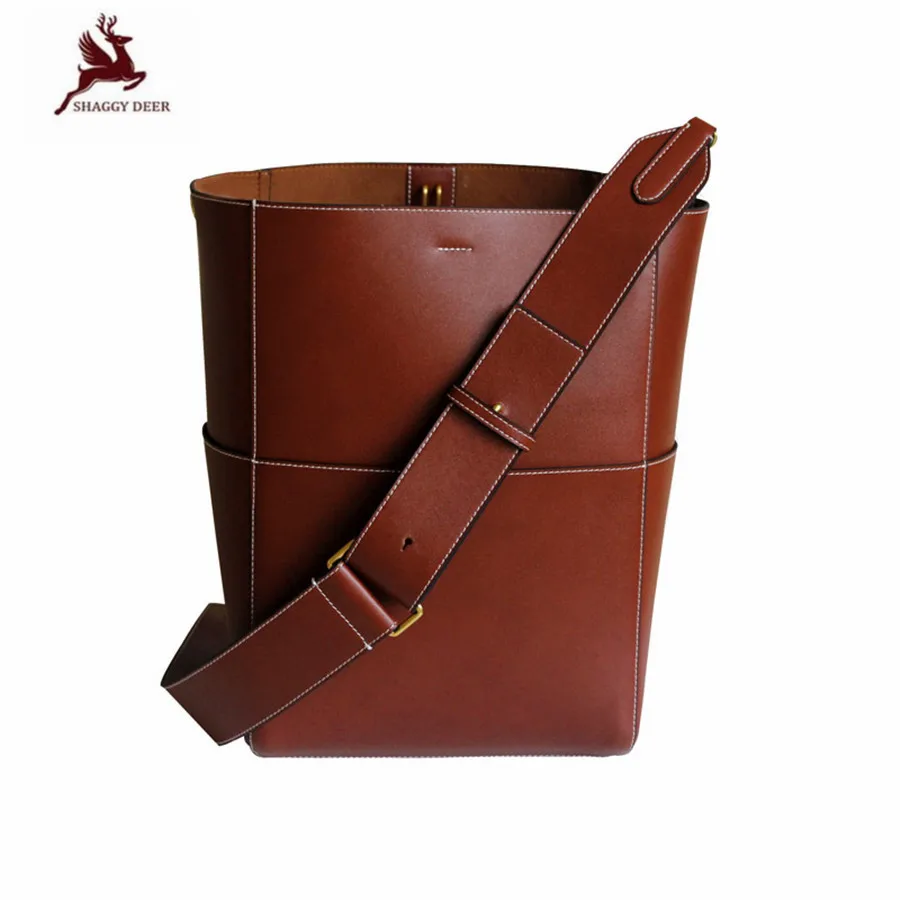 

New Vintage Luxury Genuine Leather TOP Sangle Bucket Bag Factory Sale Lady Cowhide large Tote