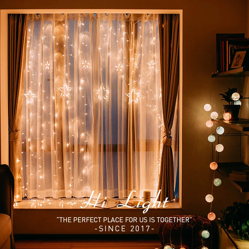 2.5M Romantic Fairy Star Led Curtain String Light EU 220V US 110V Tail Plug Xmas Garland Lights For Wedding Holiday Decor