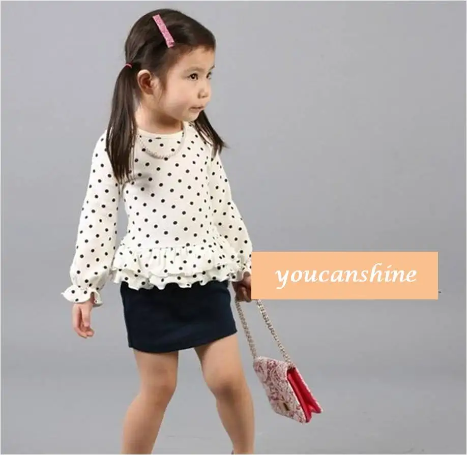 

2016 New Fashion Cute Toddler Kid's Baby Girl Princess Polka Dot Ruffle Sleeve Tops Blouse T Shirt Tutu Dress Set 2-7T