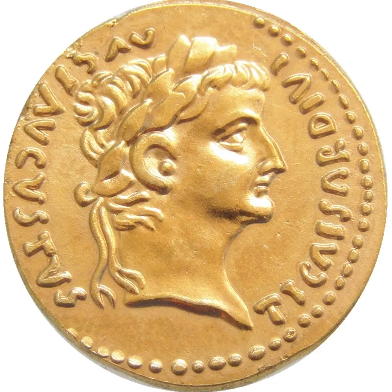 

RM15 Ancient Roman Gold Plated Aureus Coin of Emperor Tiberius - 15 AD