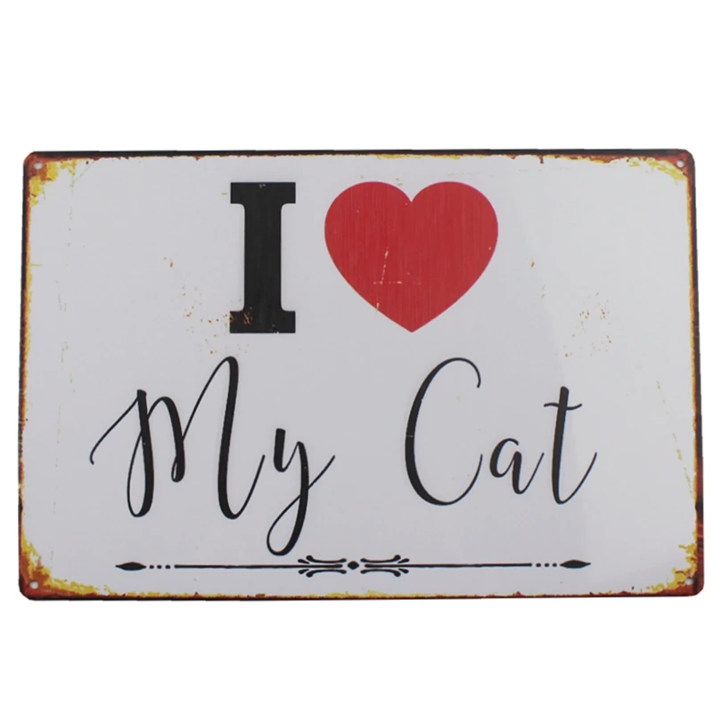 

[Yzfq] оловянные знаки I Love My Cat, винтажные тарелки, стена для домашнего питомца, Ретро Декор, подарок для любителей кошек и собак 12x8 дюймов