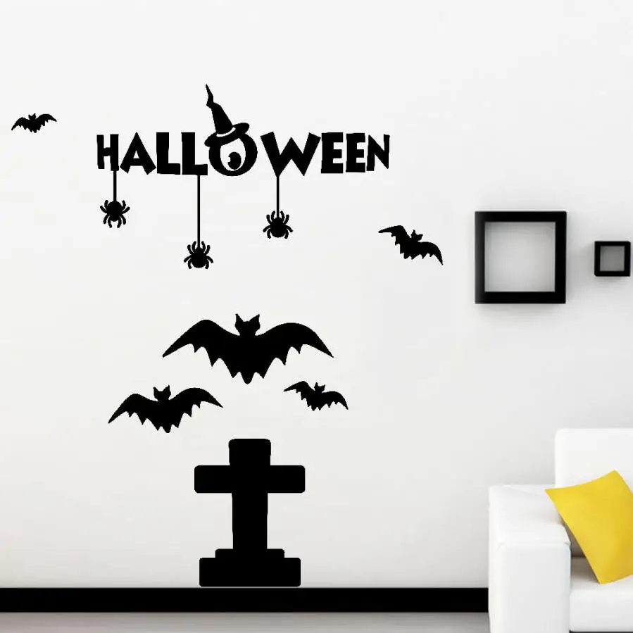 Happy Halloween Bat Bone Wall Sticker Window Home Household