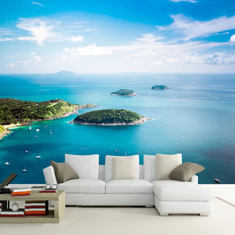 Mediterranean Seaside Landscape Island 3D Wall Mural Wallpaper Romantic