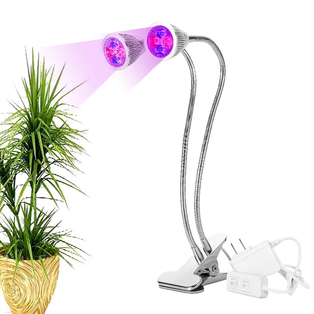 

Dual Head Led Plant Grow Lamps lights with Spring Clamp Gooseneck Arm Flexible Neck 360 Degree 20W Hydroponic Garden Greenhouse