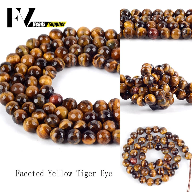 

Natural Faceted Yellow Tiger Eye Stone Round Beads for Jewelry Making 4mm-10mm Minerals Gem Beads Diy Needlework Accessories