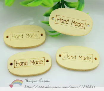 

100pcs BIG HANDMADE Nature Wood Buttons 35mm Engraved Wood Labels Motif Knitting Tags 2 Holes Sewing,Scrapbooking Accessories