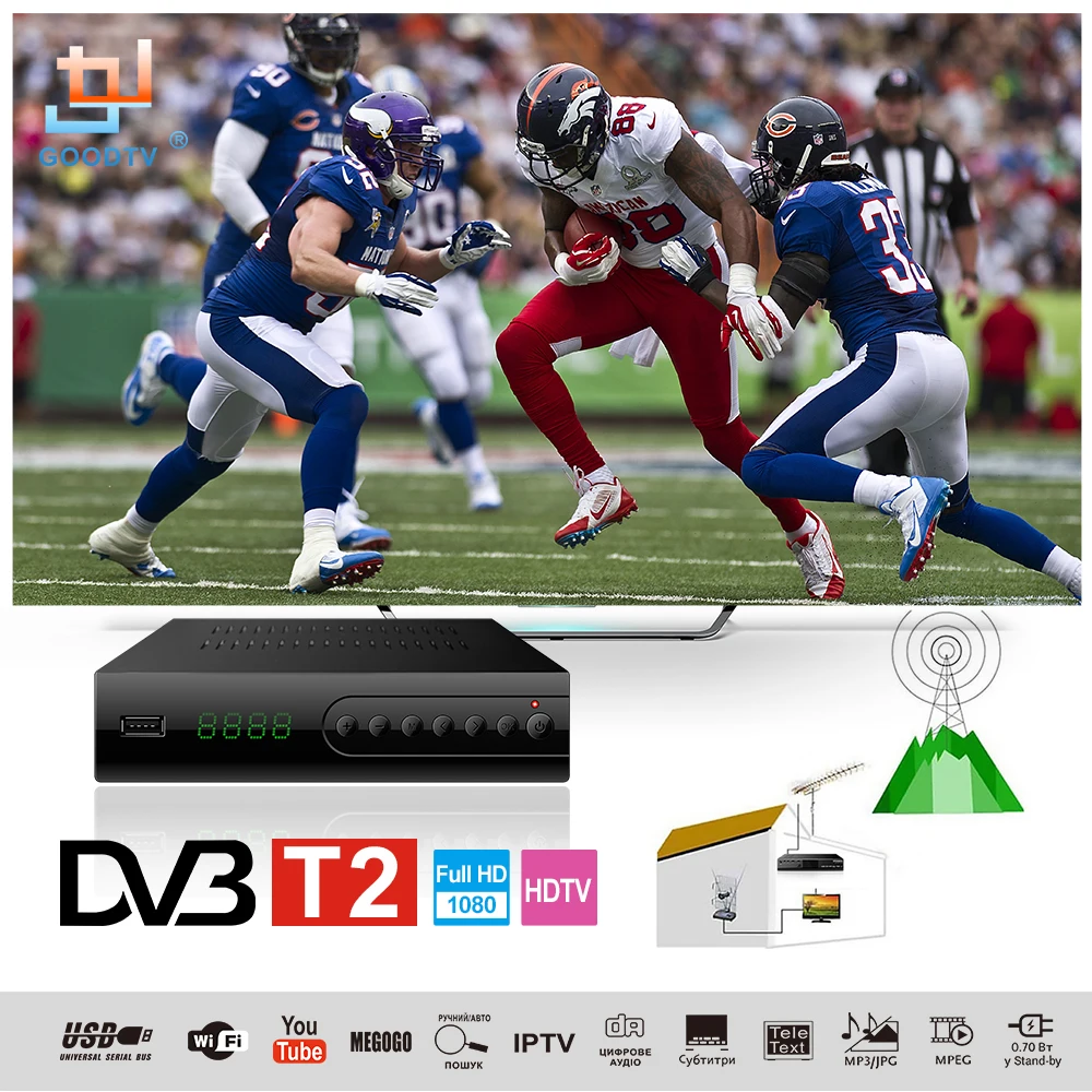 U2C USB DVB T2 Wifi TV Tuner DVB-T2 Receiver Full-HD 1080P Digital Smart TV Box Support MPEG H.264 I PTV Built-in Russian manual