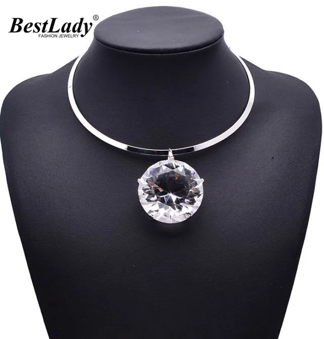 

Best lady New Arrigval Fashion Big Crystal Stone Short Collar Mental Necklace Women Statement Necklace 4610