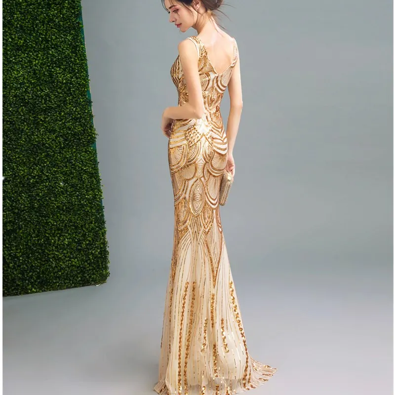 ruthshen Reflective Dress Gold Evening Dresses Long 2018 New Tailored Sequined Mermaid Prom Gowns Formal Occasion Dress