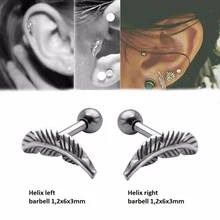 Пара 316l хирургическая стальная перо хрящевая спираль Штанга пирсинг серьги-гвоздики серьги ювелирные изделия для сексуальных девушек мода 16 г