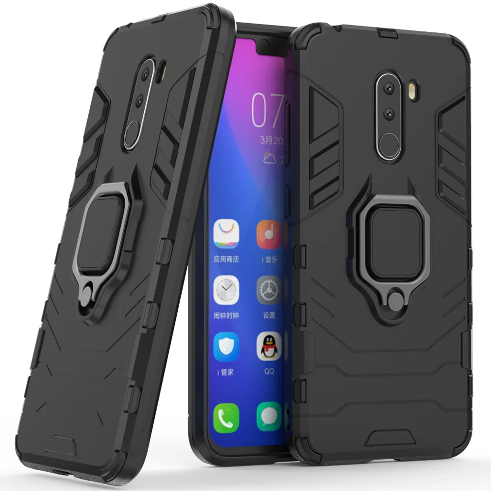 

Dual Layer Magnetic Ring Kickstand Armor Case Shockproof Impact Protective TPU Hard Back Cover For Xiaomi Pocophone F1 / Poco F1