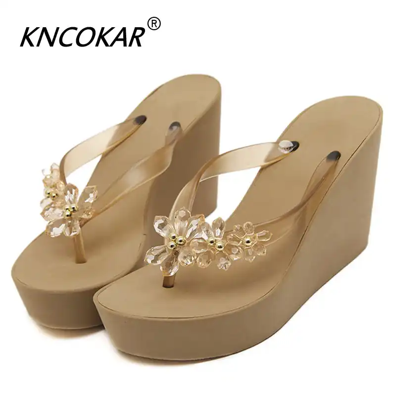 beige wedge flip flops