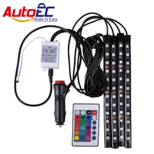 AutoEC автомобильный интерьерный светодиодный атмосферный светильник 12SMD 5050 RGB беспроводной музыкальный контроль гибкий светодиодный светильник s украшение для автомобиля