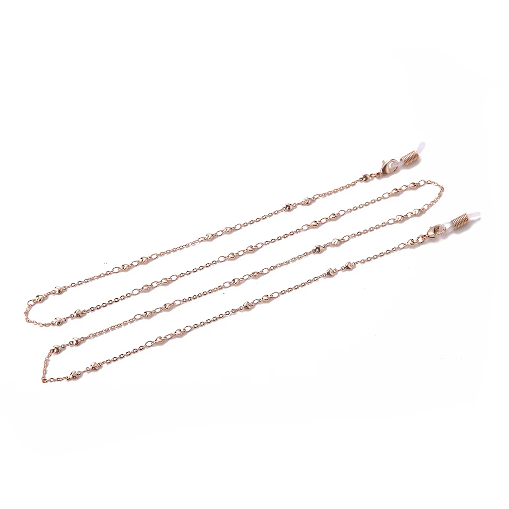 Rose chain Bead W My shape цвета розового золота с сердечками любовь цепочка для очков ремешок для очков шнур женские очки Аксессуары для чтения металлический ремешок цепи 78 см - Цвет: Rose chain Bead W