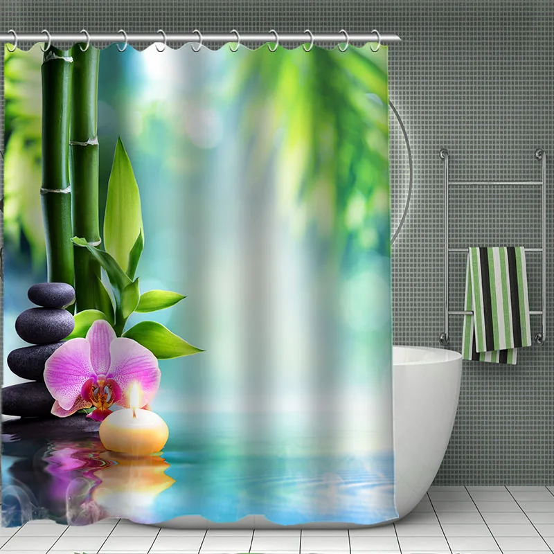 Billige 11,11 HEIßER VERKAUF Druck Ihre Muster, Benutzerdefinierte Bambus Dusche Vorhang Polyester Gewebe Bad Vorhang Wasserdicht Mit Haken Für Bad
