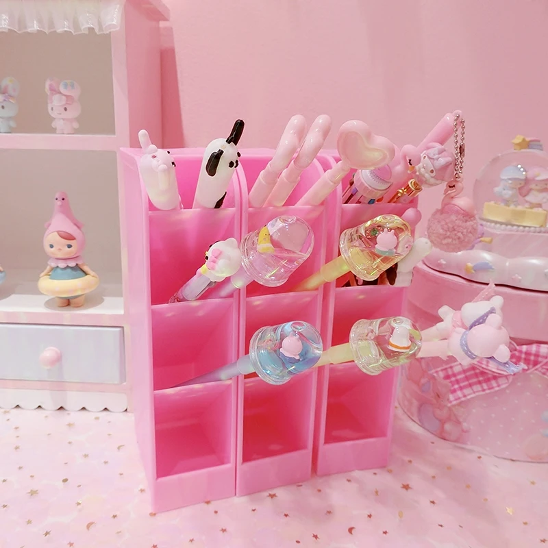 

1PC 4-Grid Pink Creative Plastic Pen Holder Rack dollhouse basket