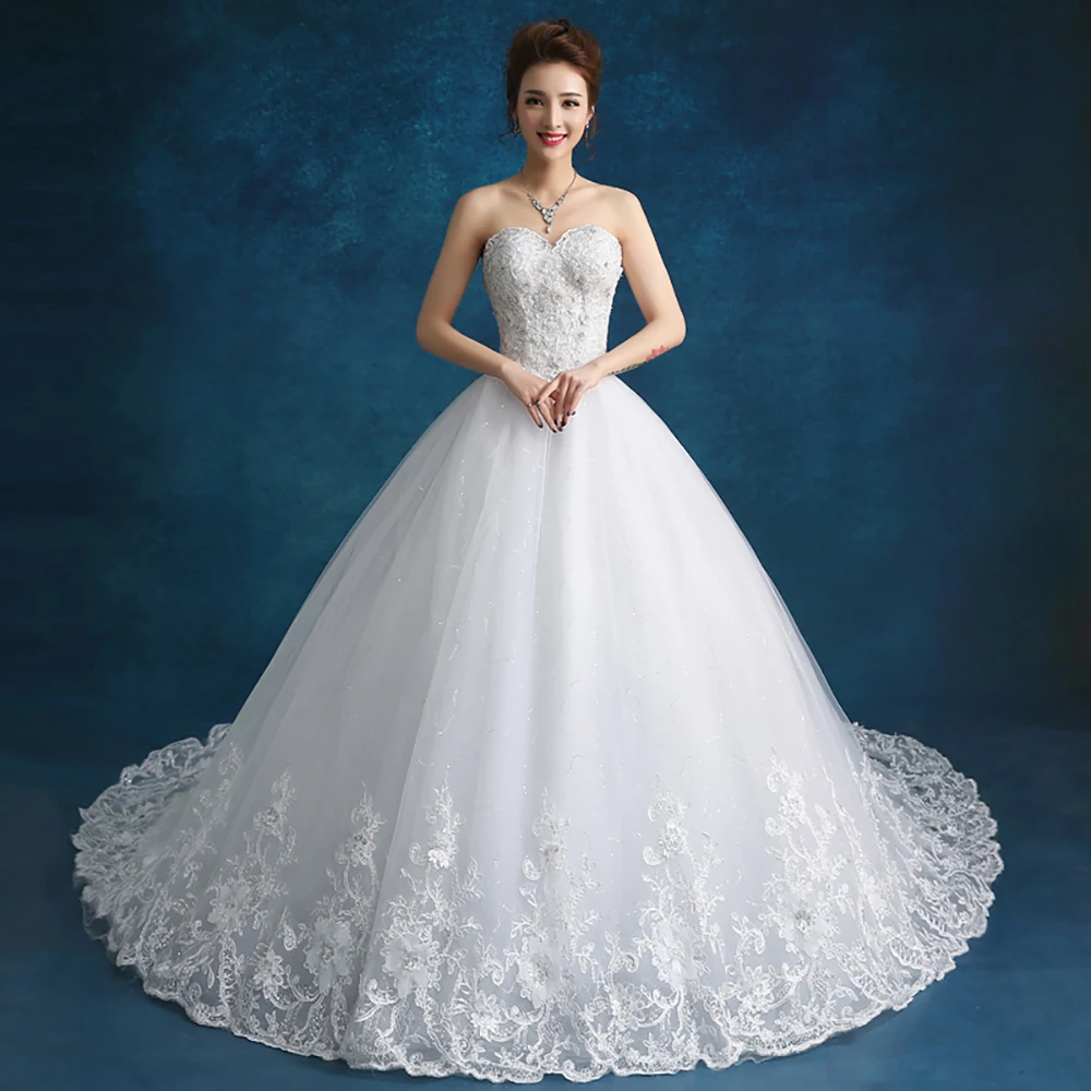 Fansmile новые роскошные кружевные бальные Свадебные платья с длинным шлейфом с открытыми плечами подвенечные Свадебные платья Индивидуальные FSM-505T