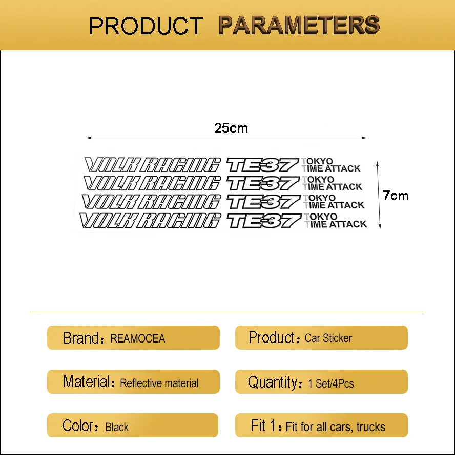 Reamocea Reflective 4PcsSet Volk Racing TE37 Tokyo Time Attack Car Accessories Decal Car Sticker Decal Tire Wheel Rim For VW (13)
