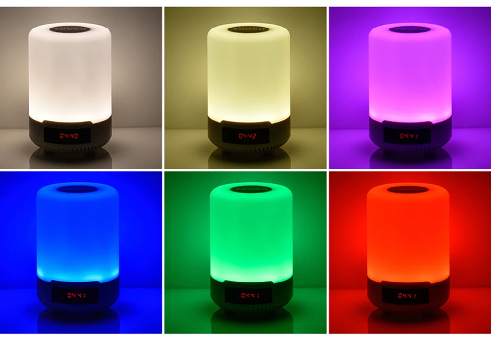 Candeeiro de Mesa Lâmpada de Cabeceira Speaker sem Fio Luz da Noite Recarregável Colorido Levou Quarto Lâmpada Bluetooth Pode Definir um Alarme 14 Bluetooth Speaker Sem Fio pode definir um alarme