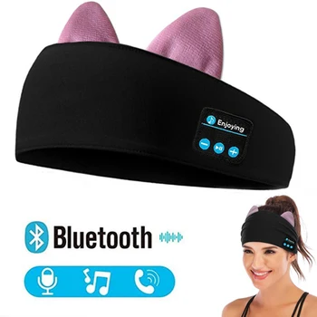 

JINSERTA Cat Ear Headphones Wireless Stereo Bluetooth Earphone Sleep Mask Phone Headband Sleeping Soft Earphones Music Headset