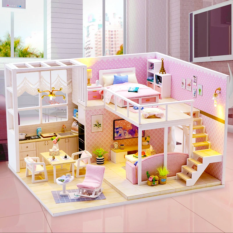 Кукольный дом мебель Miniatura Diy кукольные домики миниатюрный кукольный домик деревянные игрушки для детей Взрослые рождественские подарки на день рождения