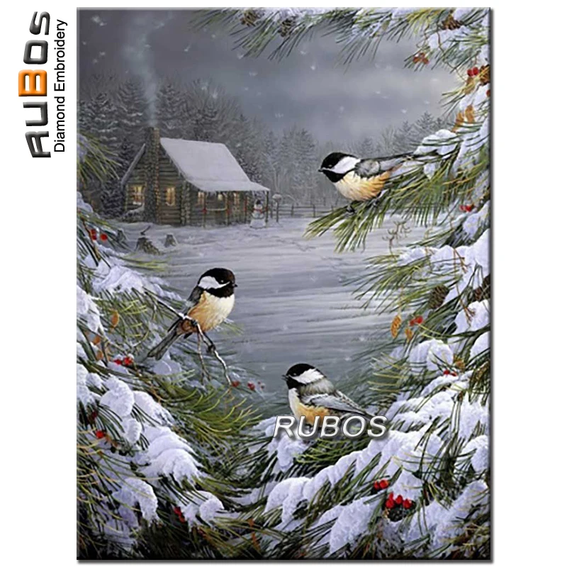 

RUBOS DIY 5D snow bird in winter diamond mosaic diamond painting picture of diamond pattern rhinestone for needlework decoration