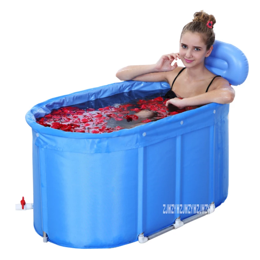 Yr001 adulto crianças banheira balde de banho de algodão-acolchoado dobrável barril de banho suporte de aço inoxidável com capa 120*75*70 cm-0