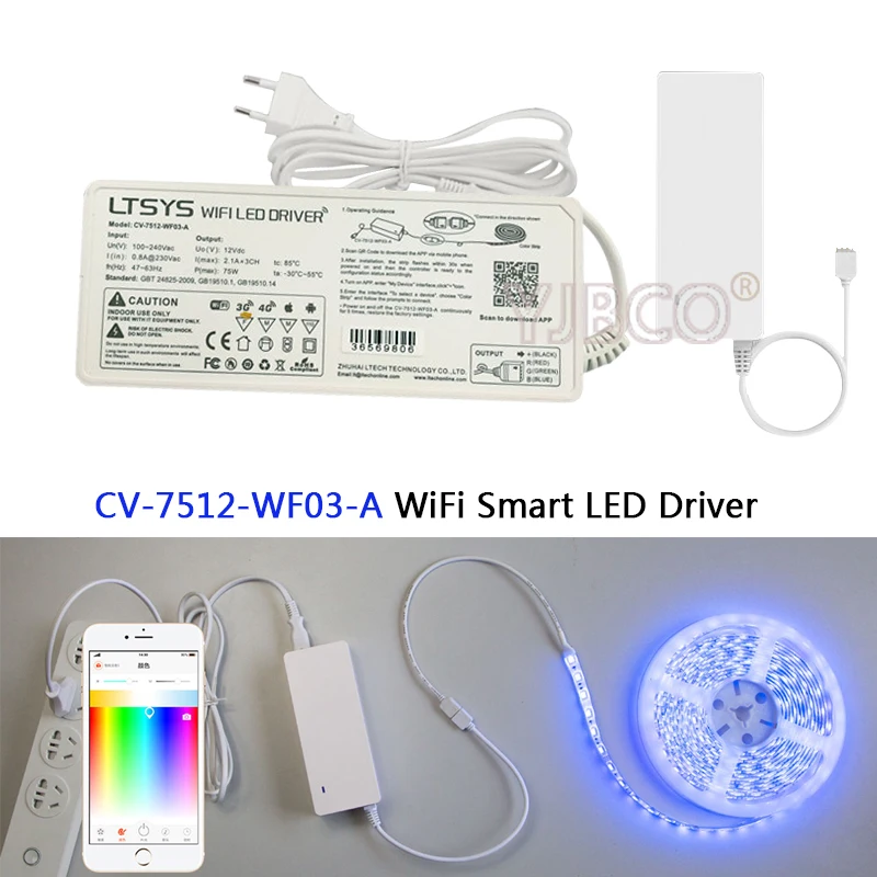 

LTECH Smart RGB WiFi LED Driver;CV-7512-WF03-A;AC100-240V input; 12V/75W output Compatible with EX3 panel controller,F3 remote