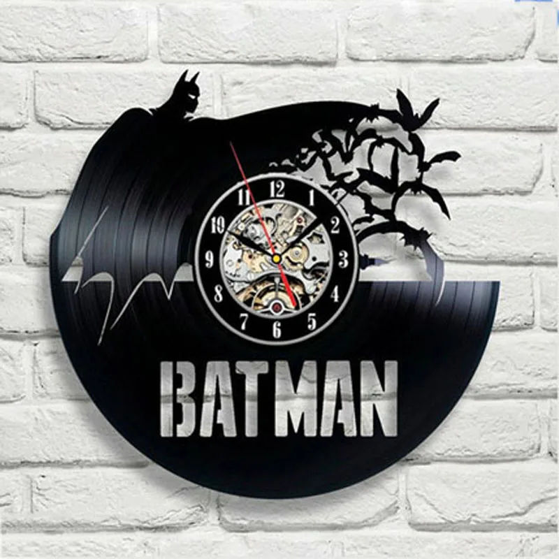 Винтажные настенные часы с виниловой пластинкой, современный дизайн, декоративные часы с изображением Бэтмена для мальчиков, настенные часы, домашний декор, бесшумные 12 дюймов