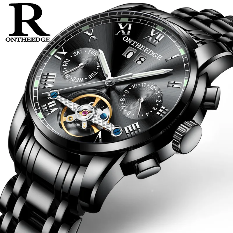 

Multifunction ontheedge brand luxury mens watches Mechanical automatic Switzerland wristwatches man stainless steel Tourbillon