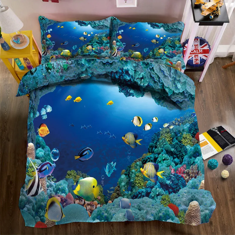 Underwater world Luxury 3D Bedding set Double King Queen size Bedsheet