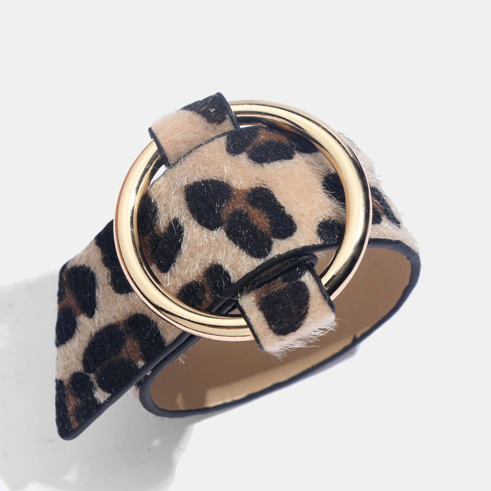 Женские браслеты с леопардовым принтом Flatfoosie ZA,, модный винтажный кожаный браслет золотого цвета, ювелирные изделия для девушек в стиле панк - Окраска металла: D0065YW