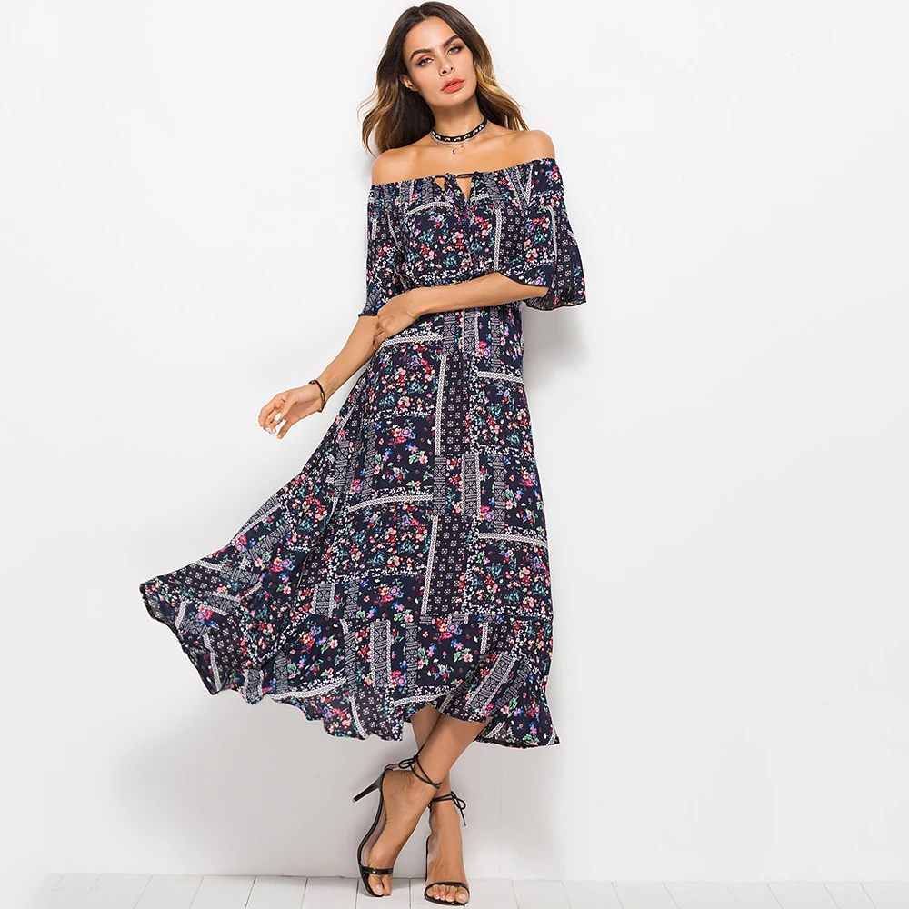 Casual beach dresses Maxi women slash neck sexy long dress plus size