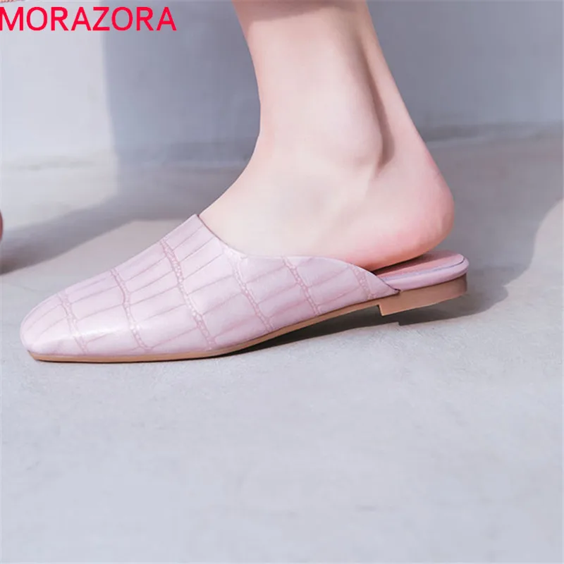 

MORAZORA 2019 top quality genuine leather shoes women slipper round toe solid color summer shoes comfortable casual shoes woman