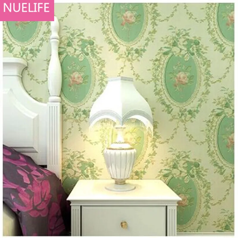 

0.53x10m Countryside Green Rose Retro Pastoral Style Wedding Room Living Room Bedroom Background Wall Nonwoven wallpaper N4