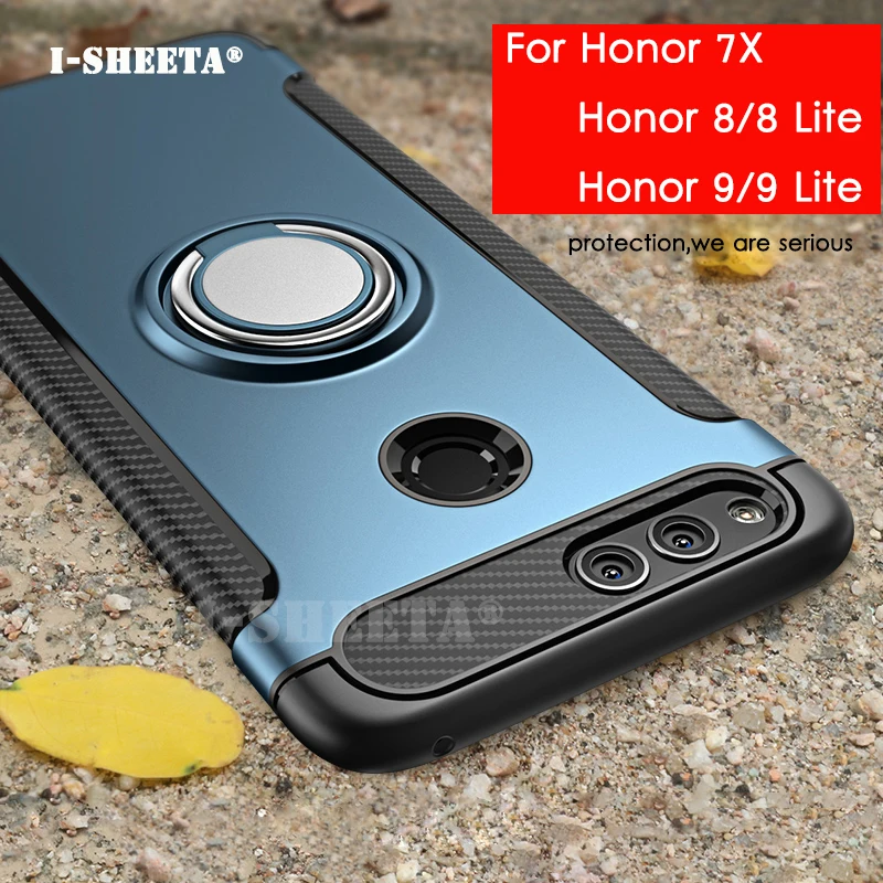 For Huawei Honor 7X 8 9 Lite 360 Magnetic Ring Holder Stand Matte Hard PC Soft TPU Bumper Cover Case P8 P9 2017 |