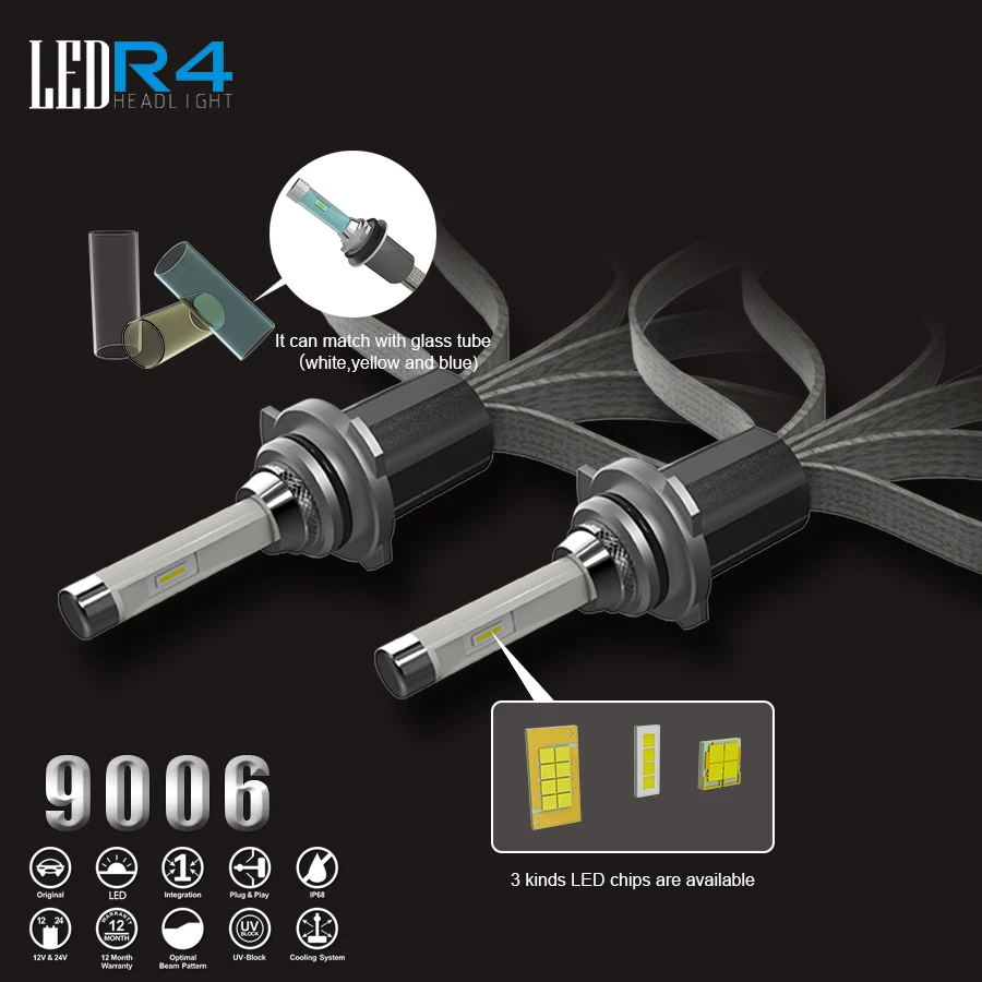 

Car Led Headlight 3000k 4300K 8000K 9006 High Low Beam/Single Beam Led ETI Chips Car Headlight with Built-in Fan 6000k Car Bulbs