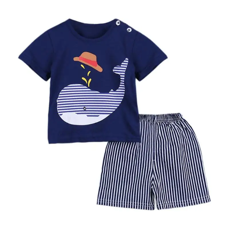 

2pcs Cute Clothes Set Blue Whale Print Boy Baby Short Sleeve T-shirt Shorts