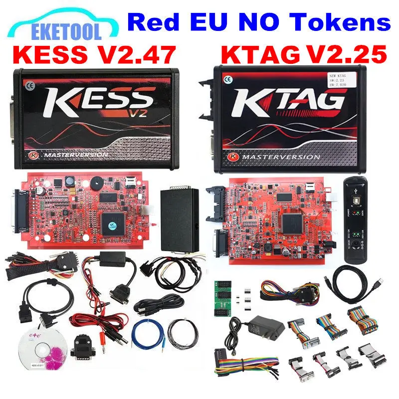 Лучшее качество красный ЕС без маркеров KESS V2.47 V5.017 KTAG V2.25 V7.020 нержавеющей светодиодный программатор BDM зонда 22 шт адаптер DHL Бесплатная