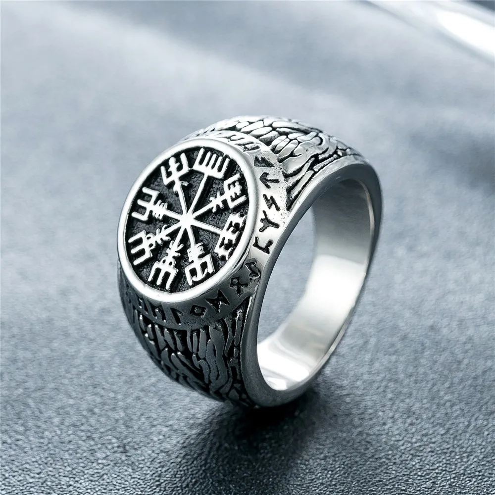 

316L Stainless Steel Nordic Viking Ring Custom Rune beads Signet wolf Scandinavn Odin Symbol fashion Men Jewelry HF457