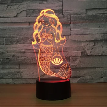 

Lovely Mermaid 3D Illusion Color Light Table Decorative Night Lamp Remote Control LED Mood Light Kids Girl Bedroom Bedside Light