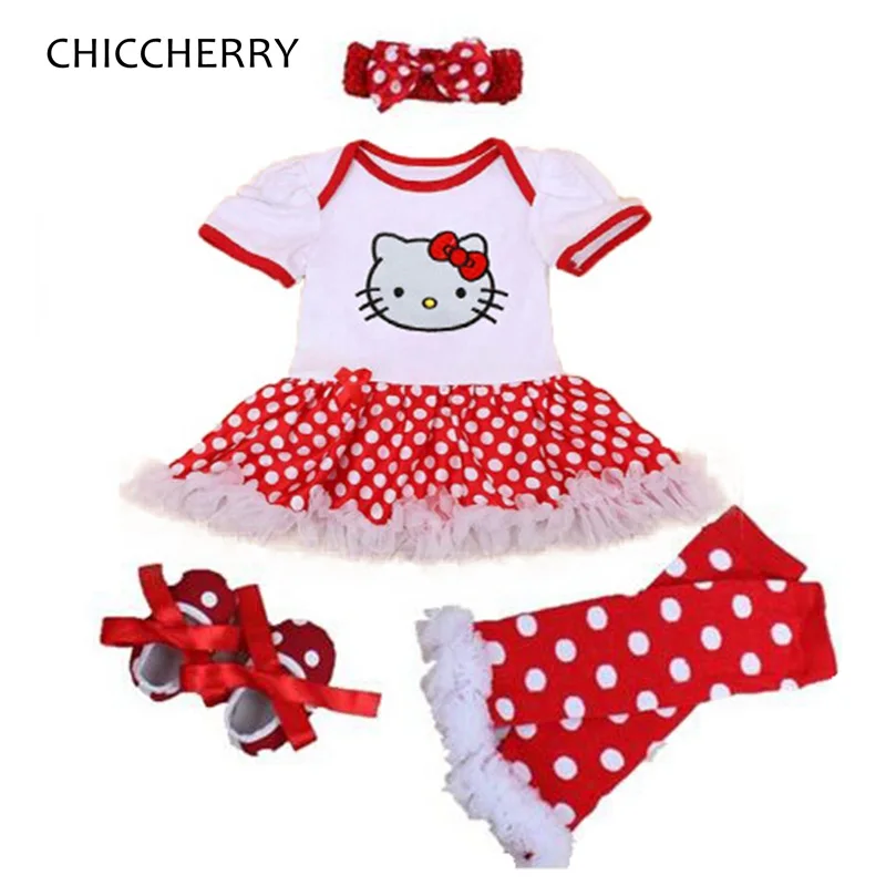 

Hello Kitty Baby Girl Summer Clothes Ropa De Bebe Lace Tutu Romper Dress Headband Crib Shoes Legwarmers 4PCS Girls Clothing Sets
