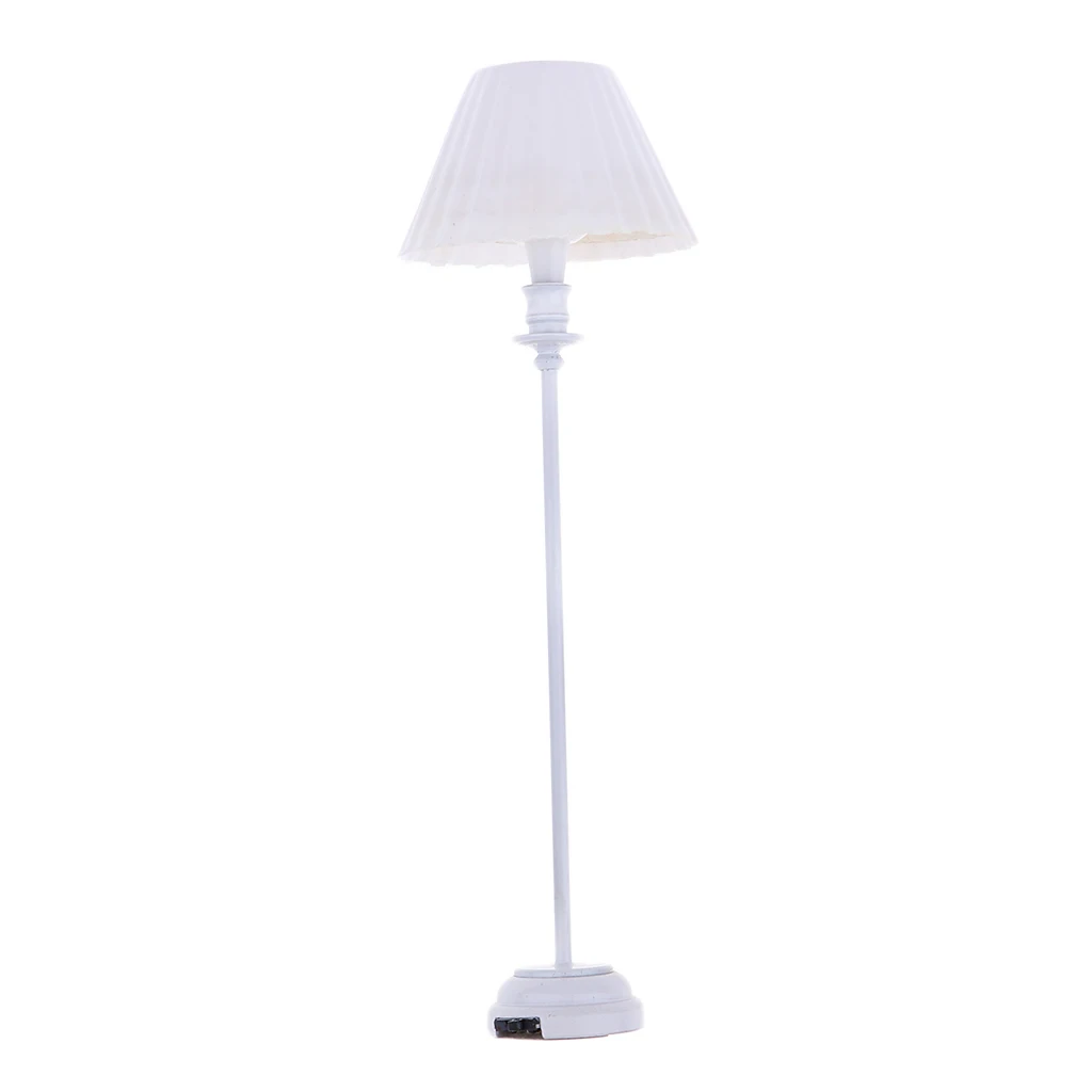 Simple Design Doll Accs Miniature Working Floor Lamp With White Shade 1/6 1/12 Scale