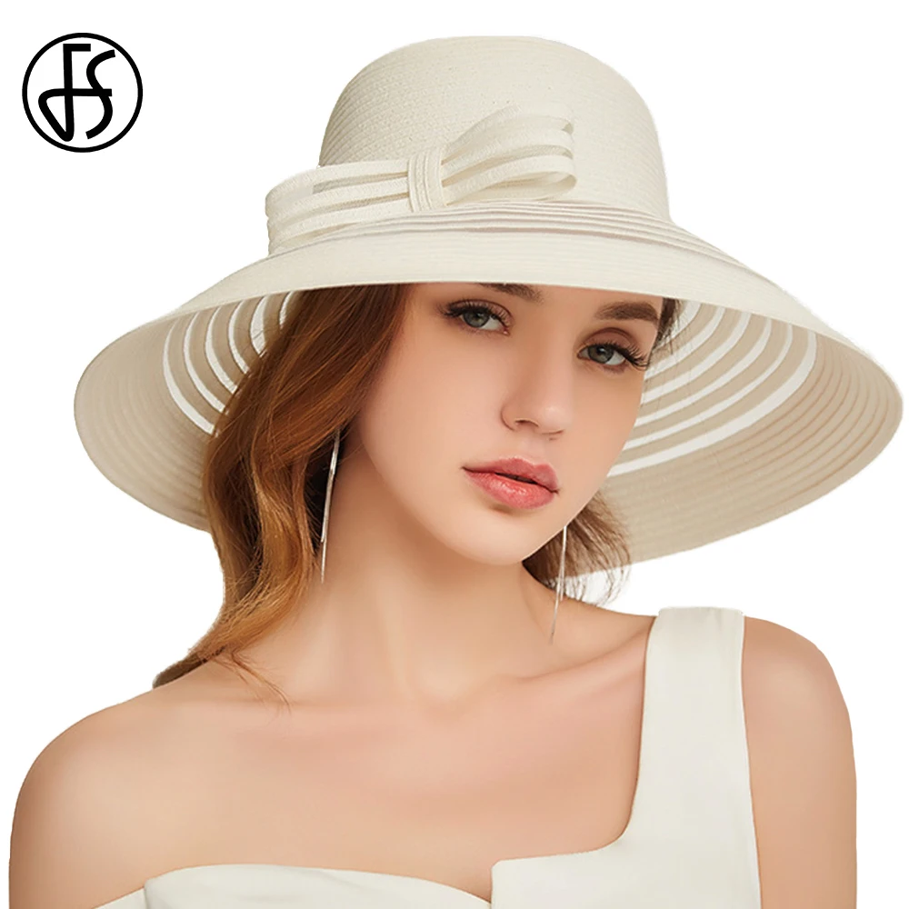 

FS 2019 Summer Ladies Floppy Foldable Straw Hats With Big Bow Wide Brim Beach Cap Beige Women Sun Visor Hat Chapeu Feminino